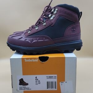 Timberland Converge Shell Toe Boys Boots Size 4Y Burgundy Black Nubuck New